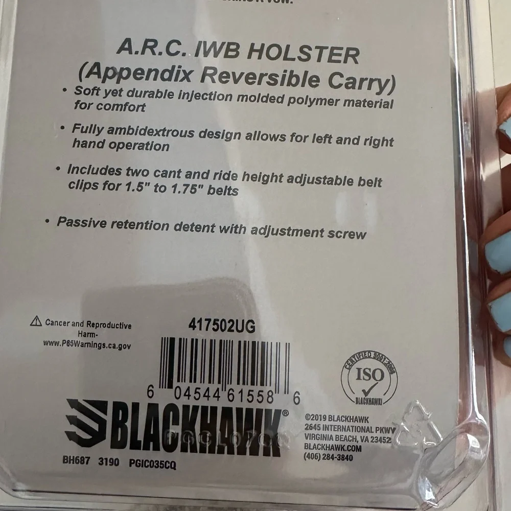 🆕Blackhawk Black A.R.C. IWB Holster